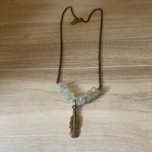 Gypset Honey Gold Tone Chain Necklace w/ Quartz Colored Beads & Feather Pendant